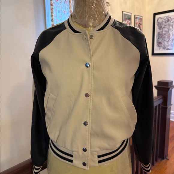 By Anthropologie Colorblock Faux Leather Bomber Jacket - Picture 5 of 11